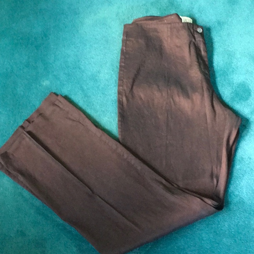 Cache Chocolate Brown Bronze Linen Pants Sz 12